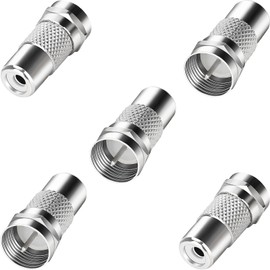 SAISN F Type Male to RCA Female Adapter Pure Copper TV Video Connector Converter Silver F Plug to RCA Jack Straight Coaxial Coupler, 5 Pack