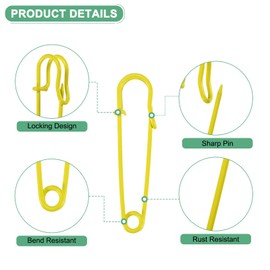 M METERXITY 60-Pack Large Safety Pins, 2" Spring Lock Pins Blanket Bulk Pins for Fashion/Clothes/Sewing/Quilting/Upholstery/Laundry/DIY Craft/Decorative, Big Safety Pins [Yellow]