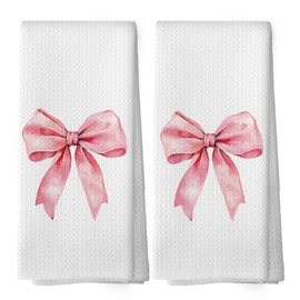 XPH Coquette Pink Bow Kitchen Dish Towels Set of 2, Bows Lover Gifts for Teen Girl Women, Pink Girly Preppy Trendy Ribbon Hand Towels Kitchen Bathroom Tea Towels Decorations, 16x41inch
