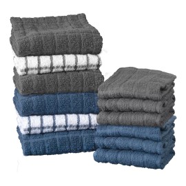 RITZ Terry Cotton Kitchen Towel and Dish Cloth Set of 6 Towels and 6 Dish Cloths - Federal/Graphite