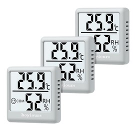 hoyiours Digital Room Thermometer, 3 Pieces Room Temperature Monitor and Humidity Meter, Room Thermometer Hygrometer, Grey