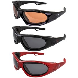 Hurricane Eyewear Category 5 Jet & Water Ski Sunglasses & Goggles Hybrid 3 Pairs Black Frames with Driving Mirror & Smoke Lenses & Red Frame with Smoke Lenses