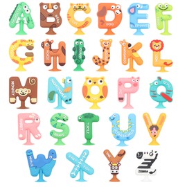 BOXOB 26pcs Suction Cup Bath Toys for Toddler, Colorful Animal Alphabet Letter Toy Montessori Learning Tools for Baby Kids Boys Girls