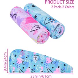 WUBAYI 2Pack Hair Drying Towels-Microfibre Hair Towels-Quick Drying Hair Towels-Uper Absorbent Hair Towel With Button. Designed For Wet Hair Wraps, Women's & Girls' Hair Wraps(Love)