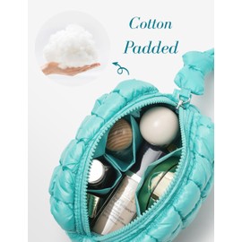 Yarnic Quilted Makeup Bag Puffy Cosmetic Bag, Quilt Travel Toiletry Bag Puffer for Women, Cute Makeup Bag Organizer Soft Makeup Pouch (Turquoise, S)