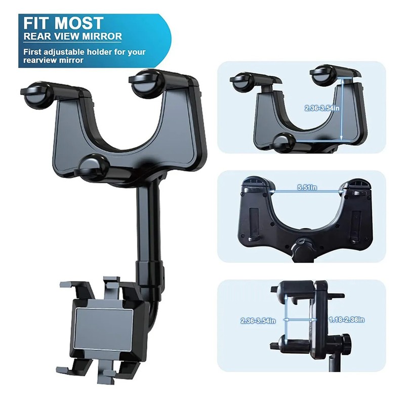 Car Rearview Mirror Phone Mount 360 Degree Rotation Cell Phone
