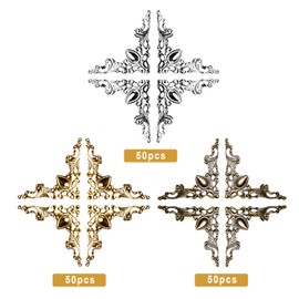 Milkary 150PCS Corner Protector, 3 Colors Iron Guard Edge Cover, Vintage Antique Metal Book Scrapbooking Corner Protector, Menus Album Corner Decorative Protector Cover for Desk Jewelry Case Box