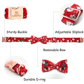 Lionheart glory Christmas Dog Bow Collar Santa Print Bow Dog Collar Girl or Boy Dog Bow Collar Pet Gift Adjustable Dog Collar for Medium Dogs
