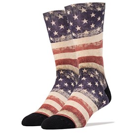 Men's Novelty American Flag Crew Socks, Patriotic Stars Stripes Dress Socks, Born On The 4th, Size 8-13