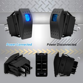 AutoEC 6Pcs Rocker Switch 12V 24V ON/Off Toggle Blue Light Switch 4 Pin SPST for Car Automotive Truck Boat Marine UTV with Night Glow DIY Sticker Labels