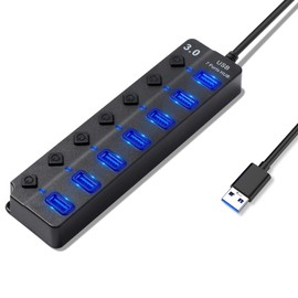 Hoppac Hub 1M 7 in 1 USB 3.0 and 6 USB 2.0 Multiple USB Ports for PC Data Transfer and Charging with Switch and LED Light