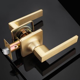 EHOMEWARE 1 Pack Gold Door Knobs Passage Door Handles, Interior Door Levers for Hallway or Closet, Keyless Door Levers Brushed Brass, Reversible Handing