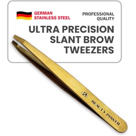 Beauty Power Ultra-Precision Professional Slant Tweezers for Women Facial Hair - German Stainless Steel, Lightweight Black Tweezers for Women & Men, Ideal for Eyebrow & Facial Grooming (Pink)