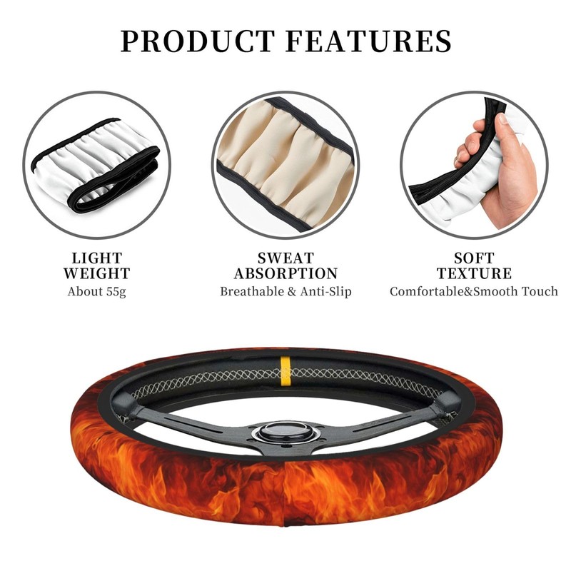 Flames Burning Fire Steering Wheel Covers,Anti Slip Sweat Absorption Elasticity