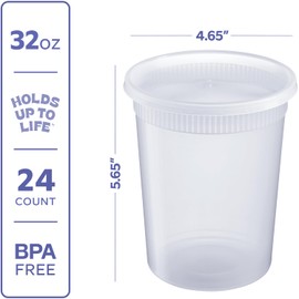 GUSTO [32 oz. - 24 Count Plastic Deli Containers with Lids - Disposable Food Storage Containers With Airtight Lids, Ideal for Soups, Stews, and Meal Prep