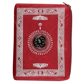 2 UR DOOR Travel Friendly Foldable Portable Waterproof Pocket Prayer Mat with Compass - Polyester Washable Janamaz, 100 x 60 cm, Ideal Travel Prayer Rug - Gift for Muslims (Red)
