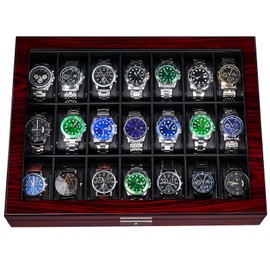 ANWBROAD 21 Slot Watch Cases for Men Watch Box with Large Glass Lid Lockable Wood Watch Display Case Watch Organizer Giftable Elegant Watch Holder UJWB004Y