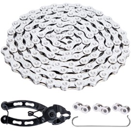 YBEKI Bicycle Chain 9/10/11/12-Speed Bicycle Chain 1/2 x 11/128 Inch 116 Links with Chain Lock Pliers and 3 Pairs Chain Lock (Silver 11-Speed)