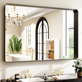 Easly 30"x40" Black Bathroom Mirror - Modern Mirror for Wall with Rounded Corners. Bathroom Mirrors for Vanity, Aluminum Alloy Framed Mirror Portrait or Landscape Hang, Rectangle Mirrors