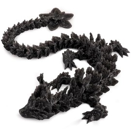 3D Printed Cherry Blossom Crystal Dragon, Articulated Movable Dragon Model – 12 Inch Decorative Fantasy Dragon for Display, Collection, and Unique Gift (Midnight Blossom)