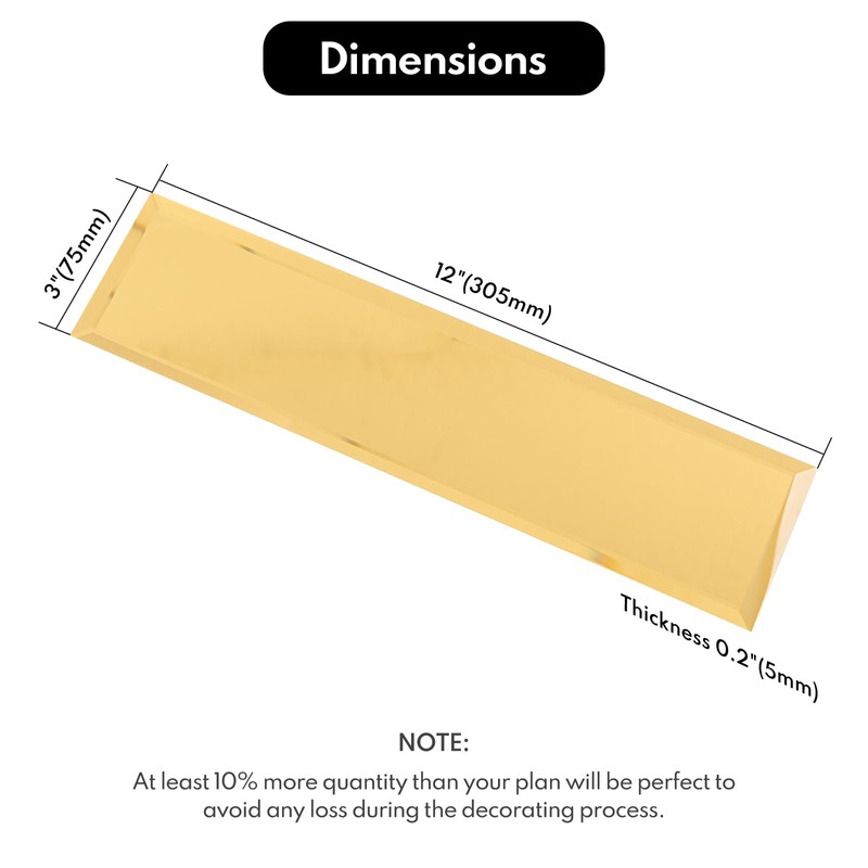 Lovdeco Peel and Stick 3x12 Inch Beveled Gold Mirror Tile