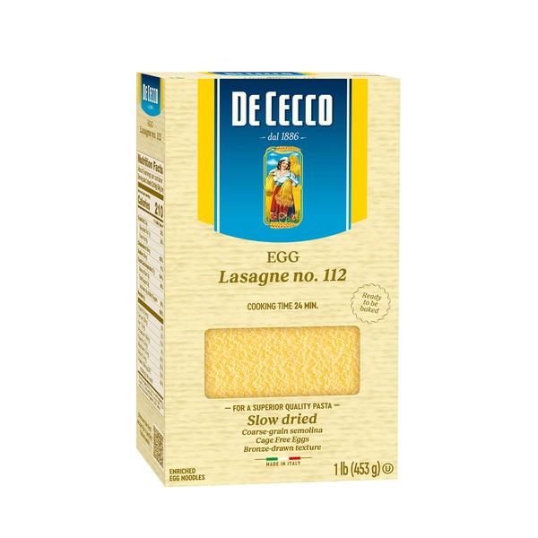 De Cecco Egg Pasta, Egg Lasagna No.112, 16 OZ - Serving size 3 sheets (3x18g) (54g) dry