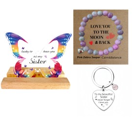 Meaningful Sister Gift Set - Heartfelt Sister Birthday Gifts, Love You to the Moon & Back - Acrylic Display and Pink Zebra Jasper Piece Multicolour