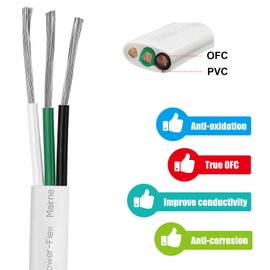 Kimbluth 12 Gauge Triplex Marine Wire Tinned Copper Boat Cable, 30ft 12 AWG Standard USA OFC Oxygen Free Copper Wire for Automotive Boat Speakers Solar Outdoors