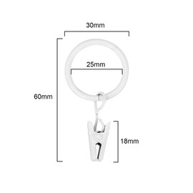 C.M. Curtain Rings with Curtain Clips, Inner Diameter 1.0 inches (25 mm), 20 Pieces, Sliding Rings, Curtain Ring Clips, Rust Resistant, White