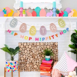 flangairy Easter Banner Decor, Wooden Egg Banner Indoor, Easter Sign Mantel Fireplace Wall Farmhouse Decorations For Home
