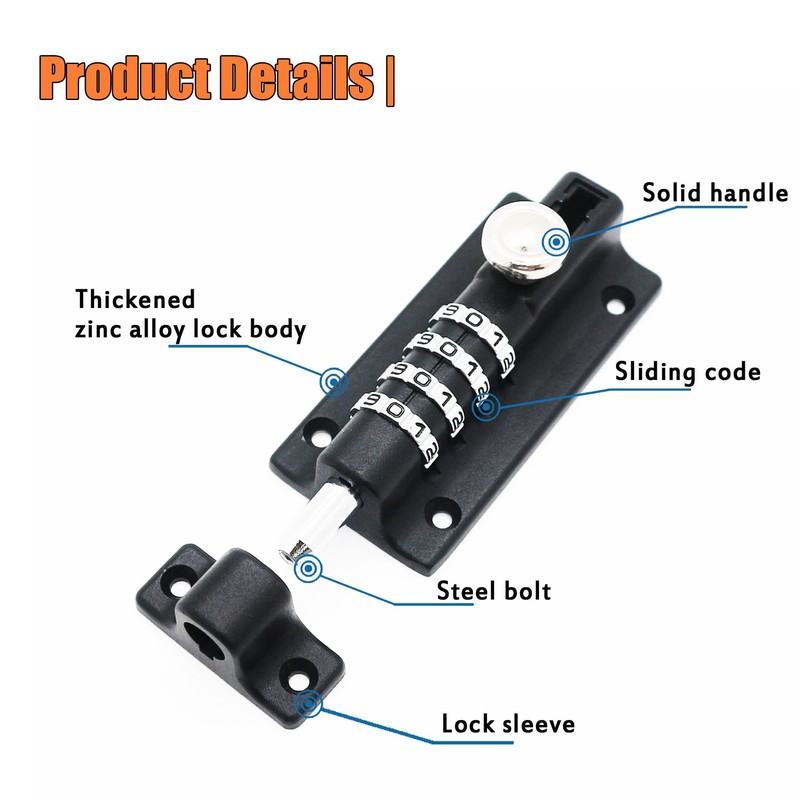 Combination Door Security Slide Latch Lock,Chumiug® High Security Digit Pin