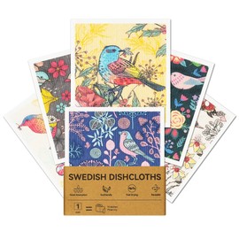 Tilirex Swedish Dishcloths for Kitchen, 6 Pack Reusable Paper Towels Washable, Super Absorbent Kitchen Towels, Odorless, Biodegradable and Quick-Drying Dish Cloths, Flower and Bird Pattern
