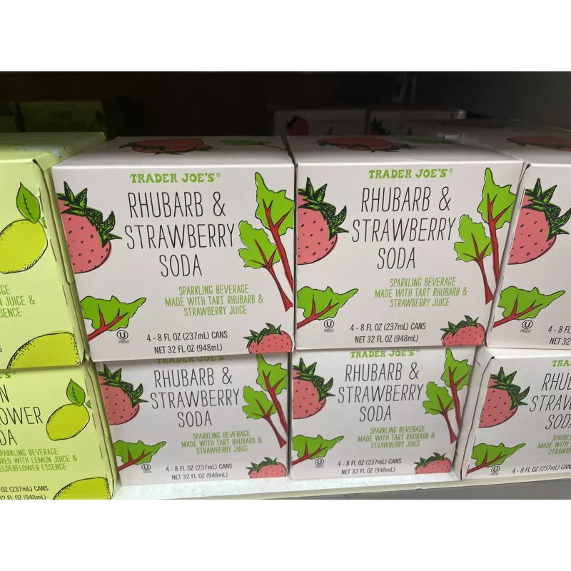 TRADER JOE'S RHUBARB & STRAWBERRY SODA 4 - 8.4 FL