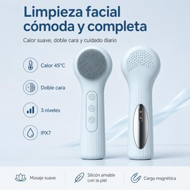 Cepillo de Limpieza Facial Eléctrico, Masajeador Facial con Calor 45°C, Limpiador Facial Electrico Recargable, IPX7 Impermeable, Eliminación de Puntos Negros, Masaje, Ideal para Piel Sensible (azul)