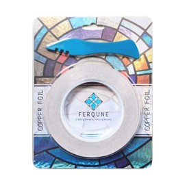 FERQUNE 1/4 Inch Silver Backed Copper Foil Tape for Stained Glass, 2 Rolls, 1 Burnisher