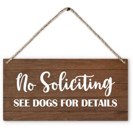 PHAMTE No Soliciting Dog Sign, Beware of Dog Warning Dog Printed Rustic Wood Plaque Sign Wall Hanging, Gift for Dog Lover Mom Hanging Wall Signs for Farmhouse Wall Door Porch Decor 12 x 6 Inches