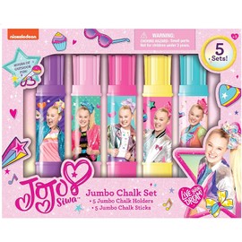 Spring Summer Fun Backyard Outdoor Playtime Jojo Themed SIdewalk Chalk Set with Holder - Set of 5