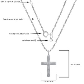 La Joya 1/2 CT TW Double Row Lab Grown Diamond Cross Necklace for Women - White Rhodium Plated 925 Sterling Silver Diamond Pendant Necklace - Accompanied By An Adjustable Golden Chain