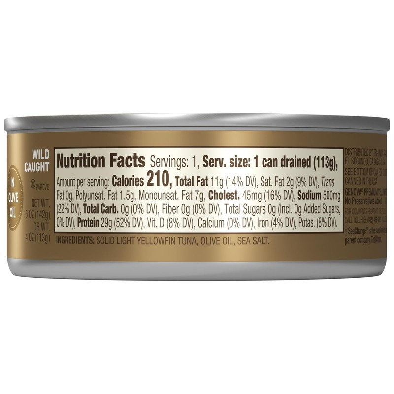Genova Premium Yellowfin Tuna in Olive Oil, Wild Caught, Solid