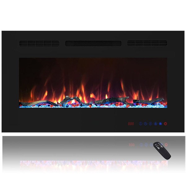 Cheerway 30 inch Wall Mounted &Recessed in Wall Electric Fireplace with Heater, Linear Wall Fireplace w/Thermostat, Adjustable Flame&Fuel Color, Remote & Touch Control w/Timer, 750W/1500W