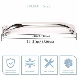 12" Oval Handrail Polished Grab Handle Stainless Steel Handrail for Marine Yacht/RV (2PCS)