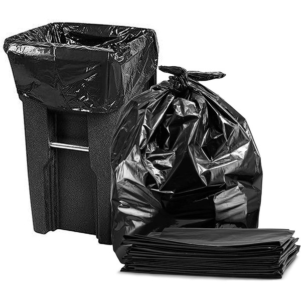 64-65 Gallon Trash Bags for Toter, (Value-Pack 50 Case w/Ties) Large Black Heavy Duty Garbage Bags, 50"W x 60"H.