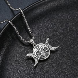 DOTBJ Triple Moon Goodess Necklace for Women, 925 Sterling Silver Wiccan Jewelry Hecate Pendant-amulets and Talismans Necklace