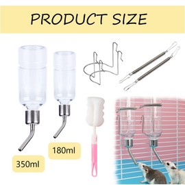 DEXYZZY Hanging Pet Water Bottles, Hamster Drinking Bottle, Guinea Pigs, Drinking Bottle Rabbit, No Drip Pets Water Bottles, Pack of 2 + 1 Cleaning Brush