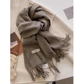 Women's Solid Color Tassel Decor Scarf, Casual Soft Warm Shawl for Fall & Winter, Fashion Accessories for Daily Wear - Color: Light Brown, Size: one-size