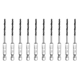 HARFINGTON 10pcs Brad Point Drill Bits Set 1/8" Dia High Carbon Steel Spiral Wood Twist Drill Bits with 1/4" Hex Shank for Drilling Softwood Hardwood Composite Wood MDF Plywood Particleboard