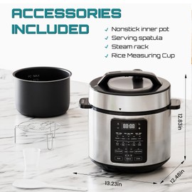 OLIXIS Electric Pressure Cooker 6 Quart Stainless Steel Multi Cooker Electric for Pressure 12-in-1 Rice, Steamer, Yogurt Maker, Slow Cook,Meat Stew, Cake, Porridge, Multigrain