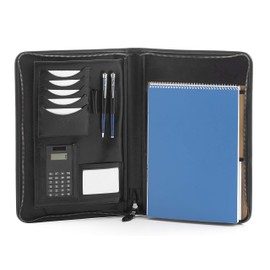 Noda Leather Portfolio a4, Document Holder, Conference Folder with Calculator (Black)