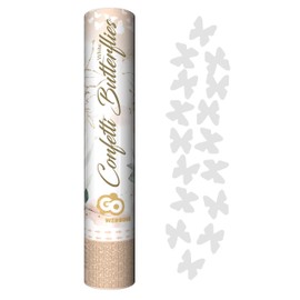 GoDan Confetti Cannon with Butterfly Confetti White 30cm Tube with Paper Confetti Confetti Shooter and Party Popper, Ideal for Wedding Registry Office or Church, Birthday, Engagement, Anniversary