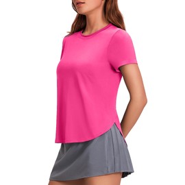 PINSPARK Maglietta Sportiva da Donna a Maniche Corte T-Shirt Sportiva UPF 50+ Maglietta con Protezione Solare Maglietta da Corsa Traspirante Girocollo Yoga Sportiva Casual per Fitness